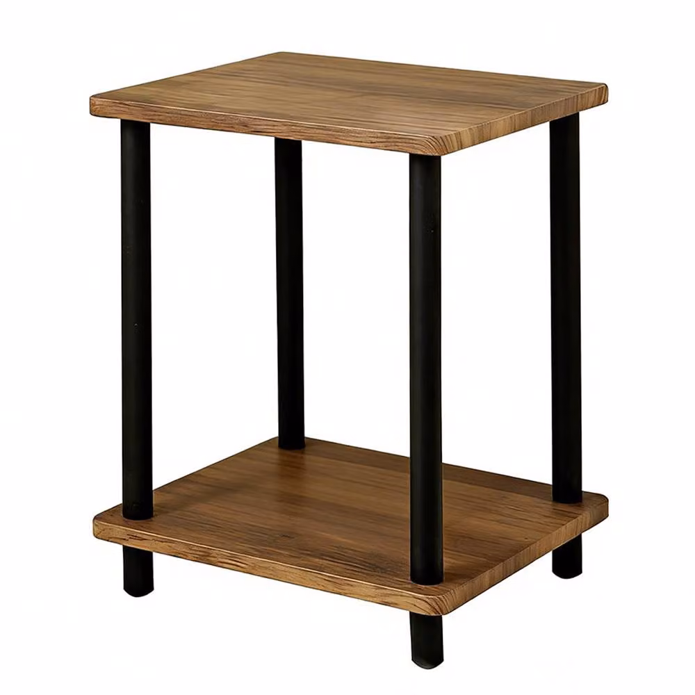 FORGEVIO Small 2-Tier Oak Finish Side Table with Shelf in Brown – 5