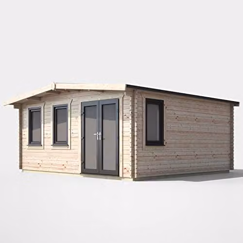 Powersheds Premium Apex Chalet Log Cabin with Double Doors, EPDM Rubber Roofing and Toughened Glass Windows (Right Orientation Door) – 1