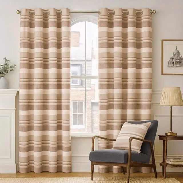Homescapes Morocco Striped Cotton Curtain Pair in Beige and Brown, Width: 137 cm, Height: 228.6 cm