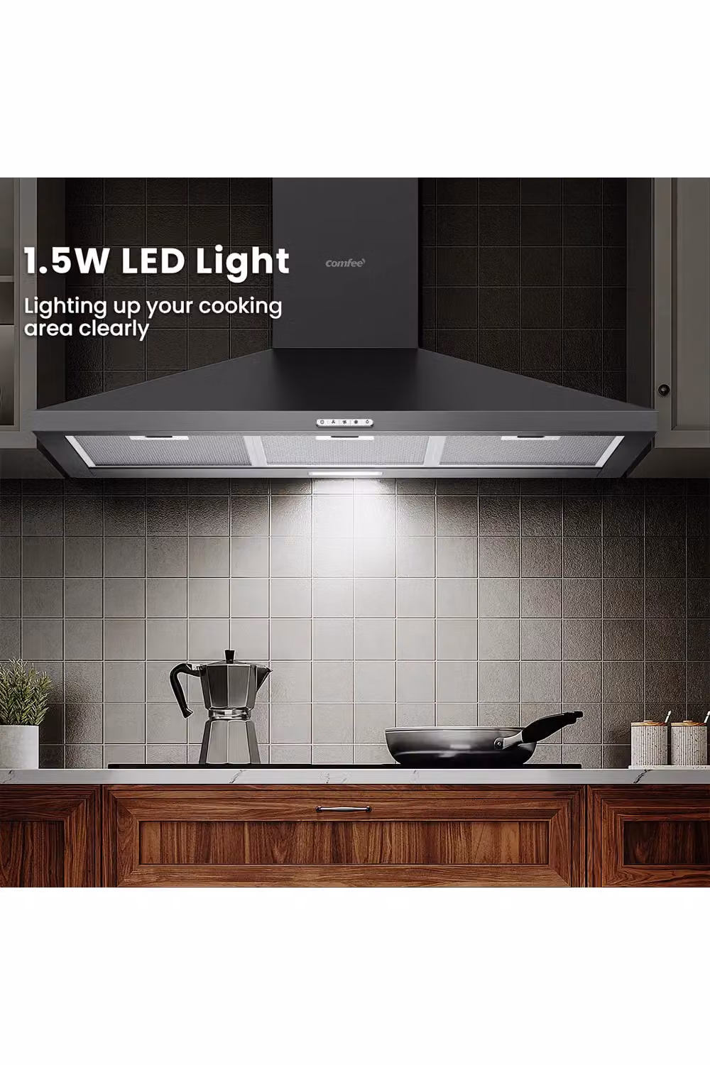 Living and Home 90cm Wall Mounted Chimney Cooker Hood Extractor with LED in Black – 3