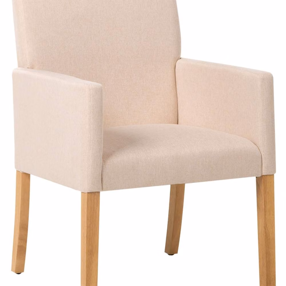 Wyld and Coco Beige Fabric Upholstered Dining Chair with Armrests and Solid Wood Legs – 2