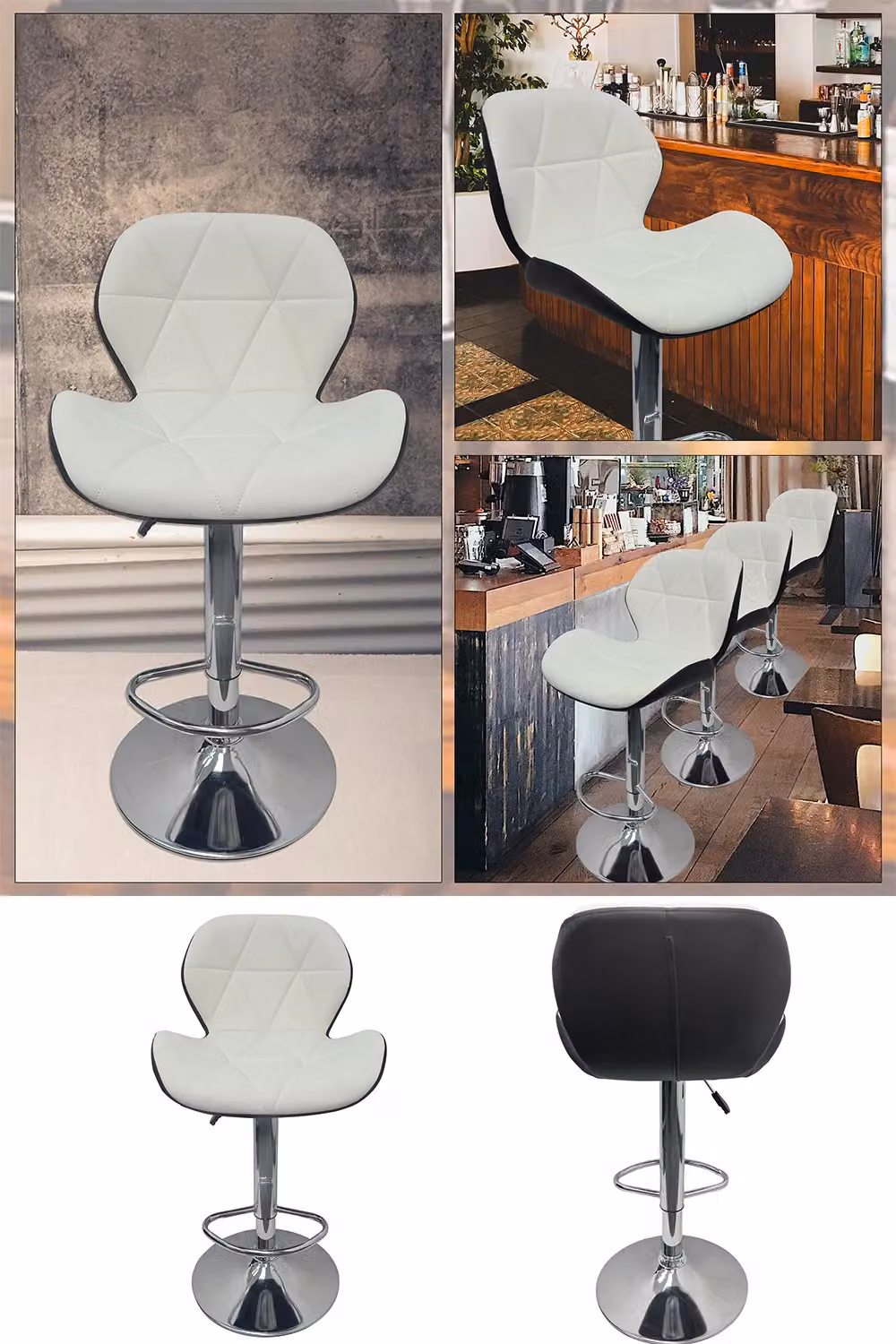Neel Blue Modern Geometric Metal Barstool in Black and White – 4