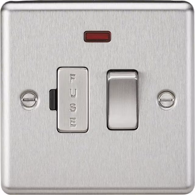 Knightsbridge 13A Switched Fused Spur Unit with Neon in Brushed Chrome with Rounded Edges