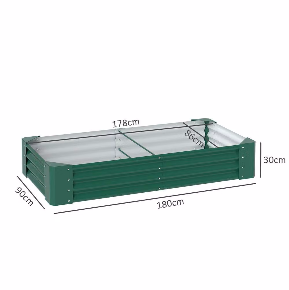STILVORA Green Galvanised Steel Raised Planter with Open Bottom, W/D/H: 180 x 90 x 30 cm – 3