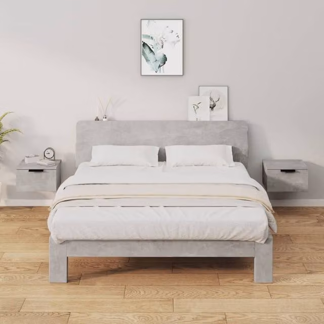 Berkfield Home Wall-mounted Bedside Cabinets, 2 Piece Set, Concrete Grey, W: 34 cm, D: 30 cm, H: 20 cm
