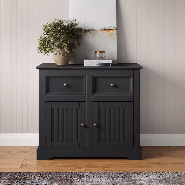 Mercers Furniture Country Antique Solid Wood Pine 2 Door 2 Drawer Sideboard in Carbon