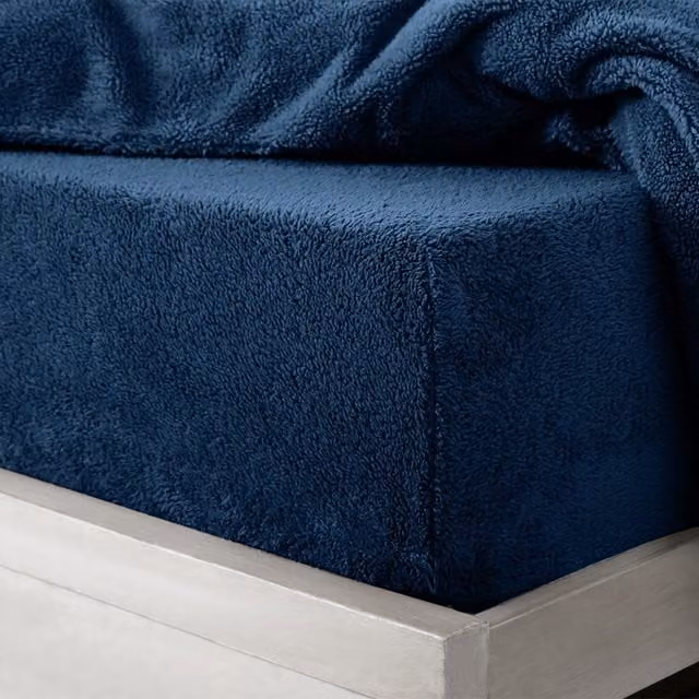 VELOSSO Blue Thermal Fleece Fitted Sheet, W/D/H: 90 x 200 cm
