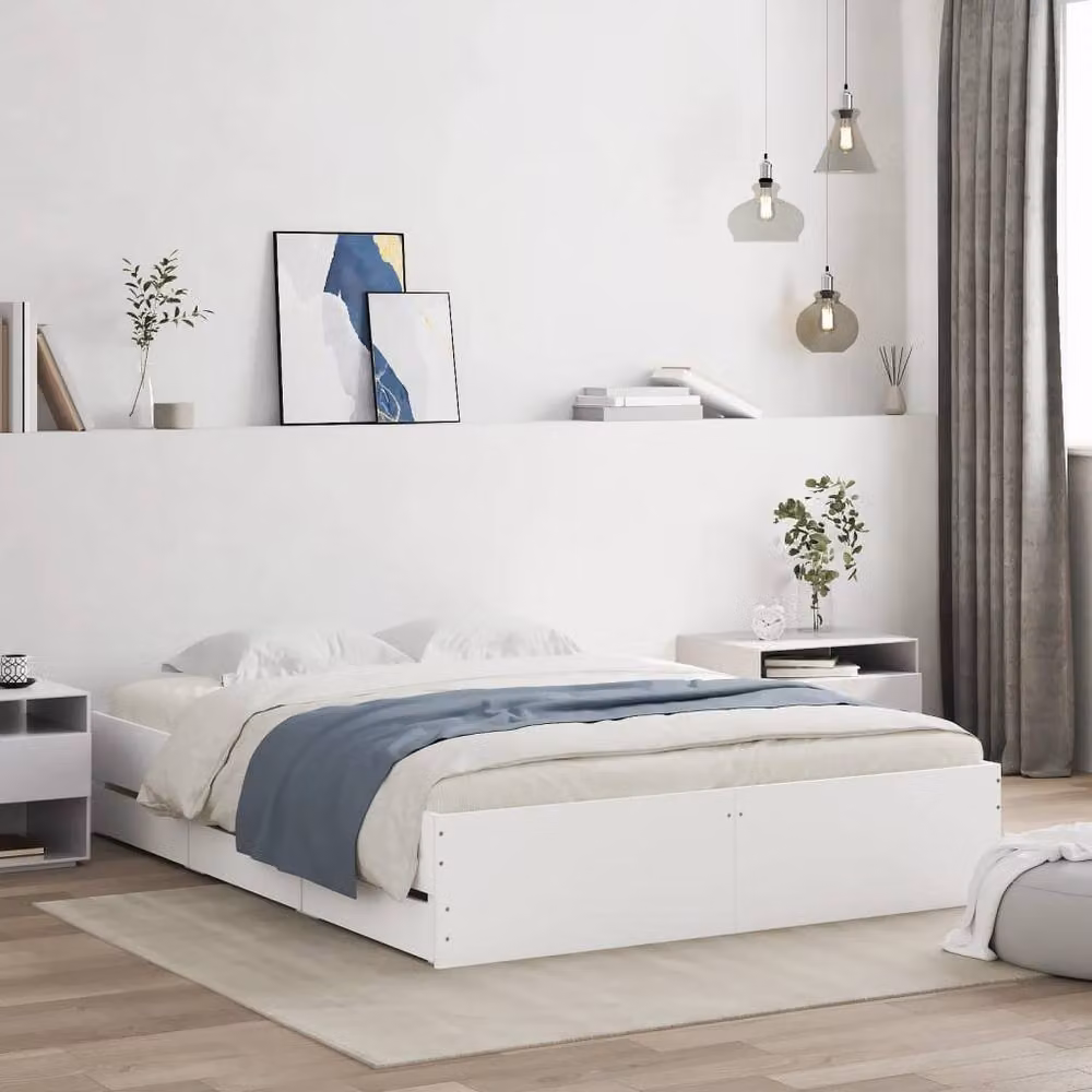 Berkfield Home Modern Bed Frame with Drawers, White, W/D/H: 140 x 200 cm – 2