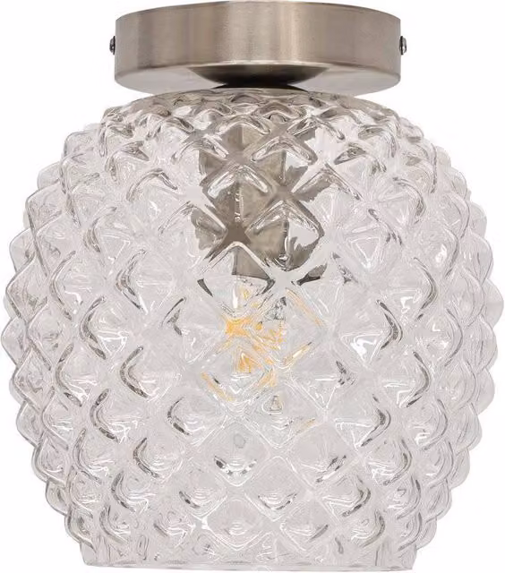 First Choice Lighting Baine Round Ceiling Light Fitting with Transparent Glass and Silver Metal Finish
