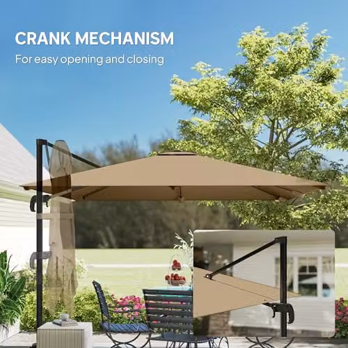 Outsunny Beige Cantilever Parasol with 360 Degree Rotation and UPF 50+ Protection – 8