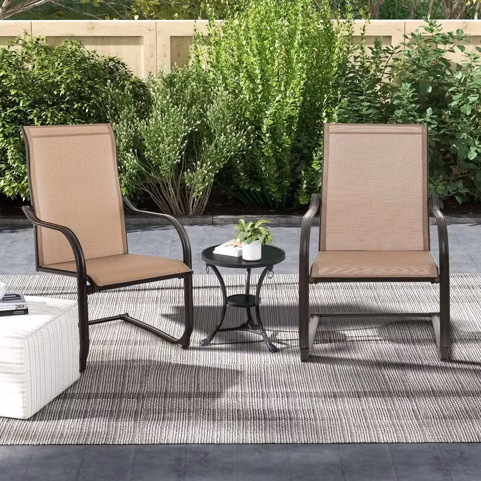 Costway Set of 2 Brown C-Spring Motion Outdoor Dining Chairs with High Back and Armrests – 3