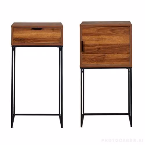 SPOT ON DEALZ Walnut Bedside Cabinets Set of 2 with Metal Frame and Drawers – 1