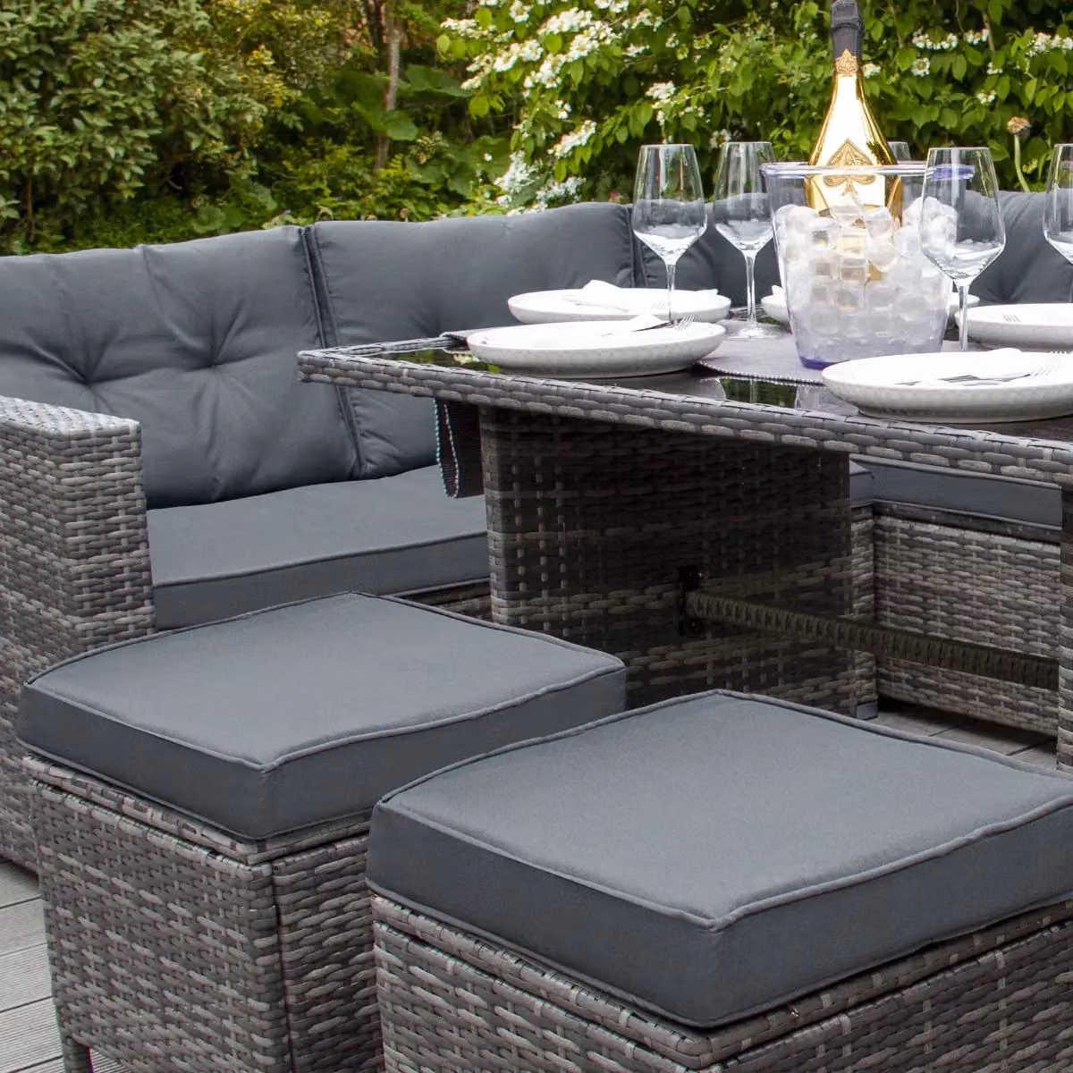 Monstershop Grey Rattan Corner Set with Glass Table – 3