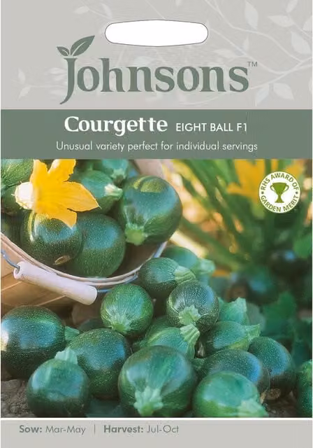 Johnsons Pack of Eight Ball F1 Courgette Vegetable Seeds