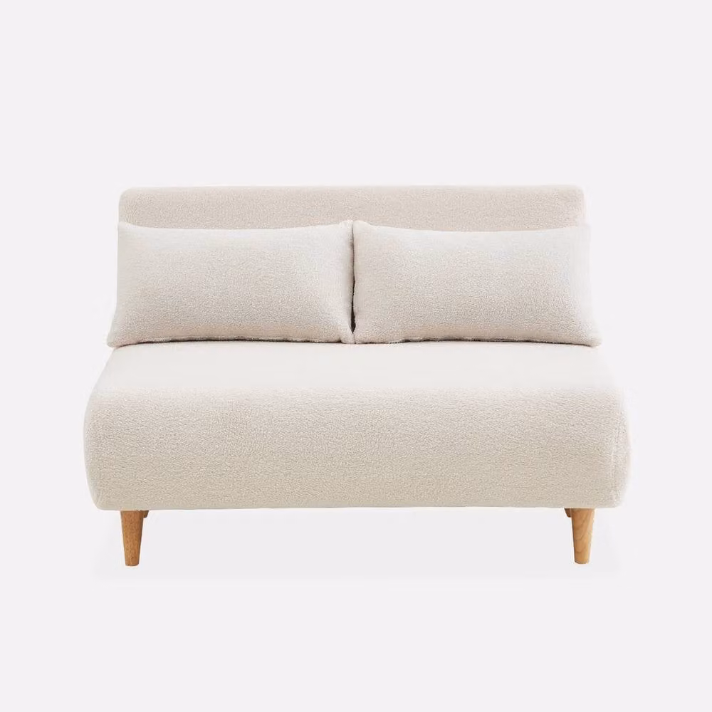 sweeek 2-Seater Scandi-Style Folding Sofa Bed in Cream Bouclé with Scatter Cushions – 2