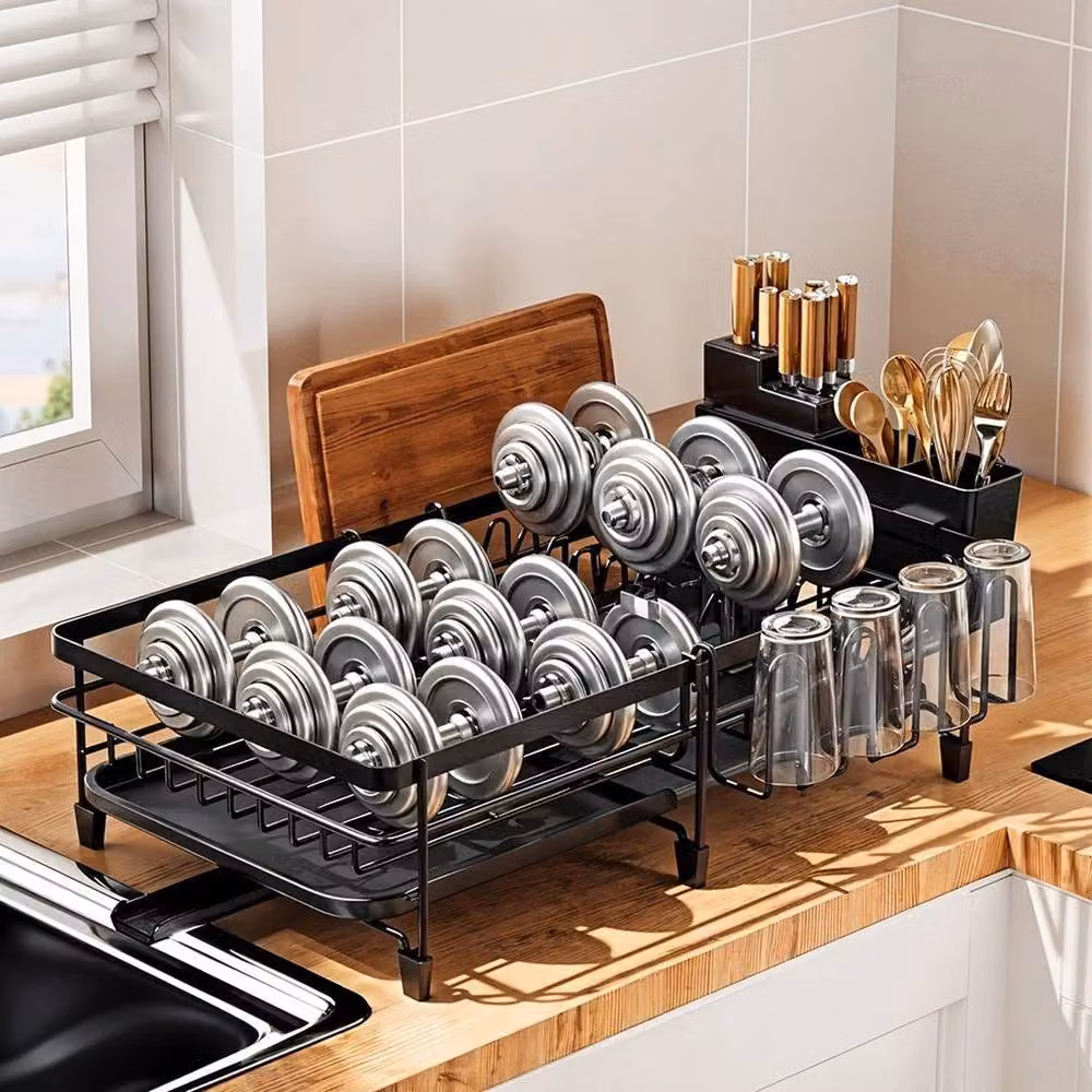 KORVIXA Expandable and Foldable Dish Drainer in Black, W: 30 cm, D: 44-69 cm, H: 15.5 cm – 4