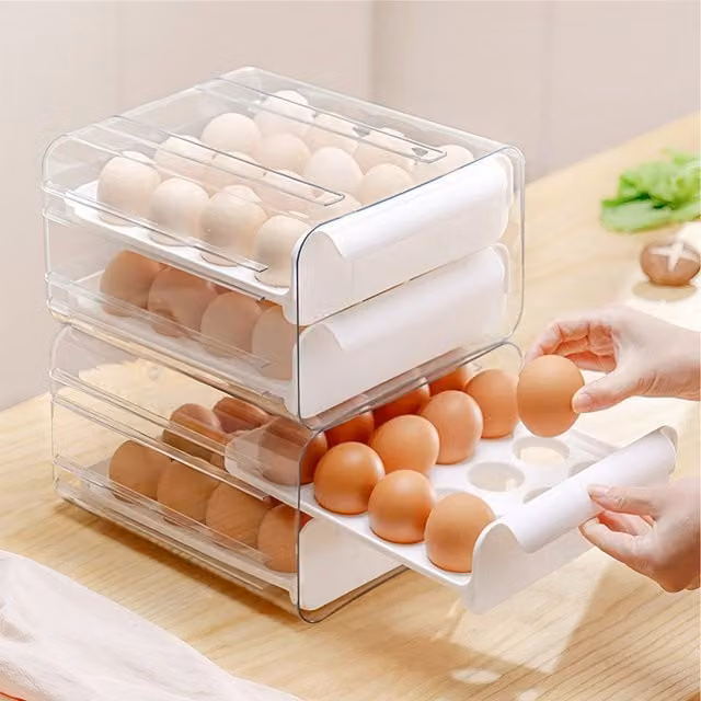 Lifeideas 2-Tier Transparent and White Plastic Egg Storage Drawer Box