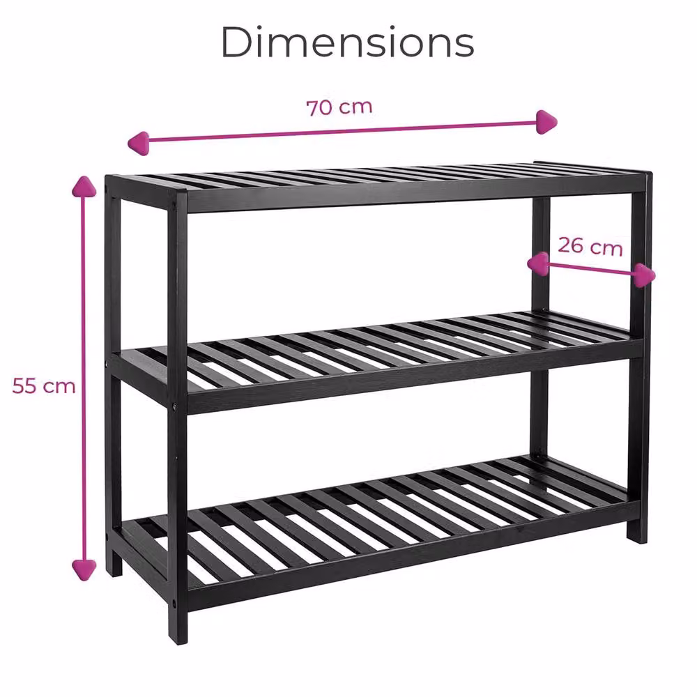 Neo 3 Tier Bamboo Wooden Shoe Rack in Jet Black – 4