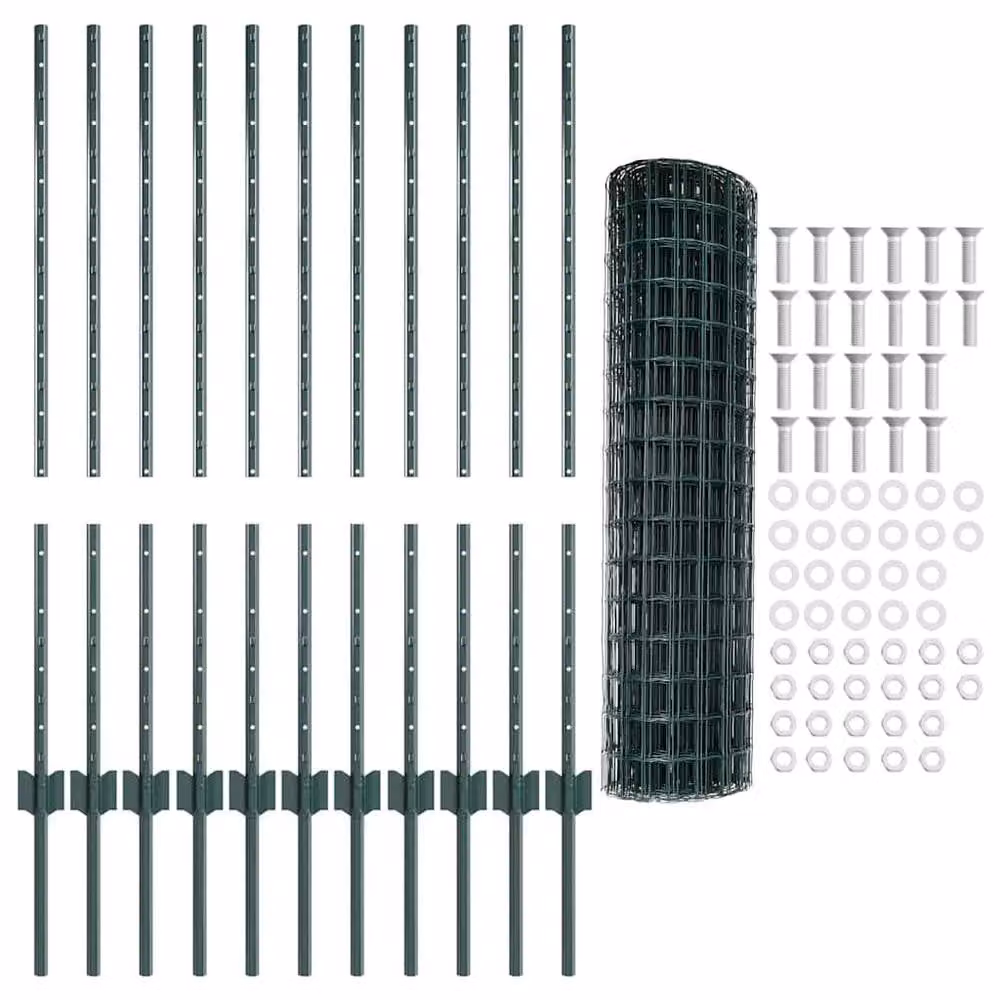 Berkfield Home Green Euro Fence with 11 U-Posts, Steel, 1 x 25 m – 2
