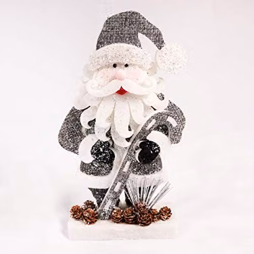 Shatchi Grey and Silver Glitter Foam Santa Christmas Tabletop Figure, Height: 32 cm – 1