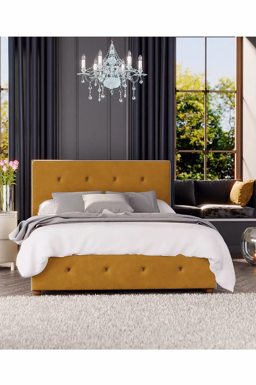 Laurence Llewelyn-Bowen Hesper Ottoman Storage Bed in Mustard Plush Velvet Fabric, Double (140 x 200 cm) – 4