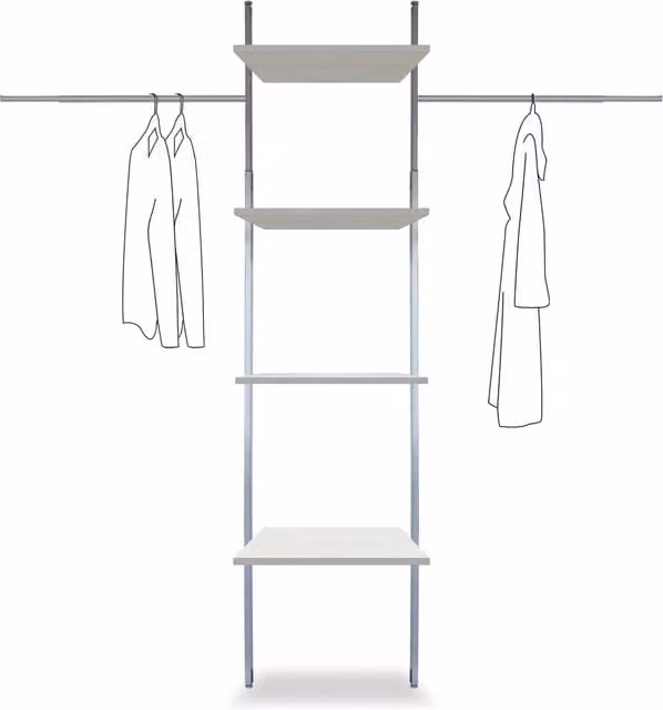 Spacepro Aura Storage Kit 4 in White and Silver with Metal Hanging Rod