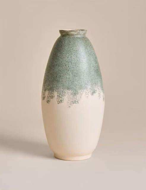 M&S Modern Round Ceramic Tabletop Vase in Green