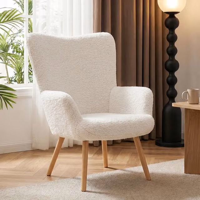 Livingandhome Modern Sherpa Fleece Tub Leisure Chair in White