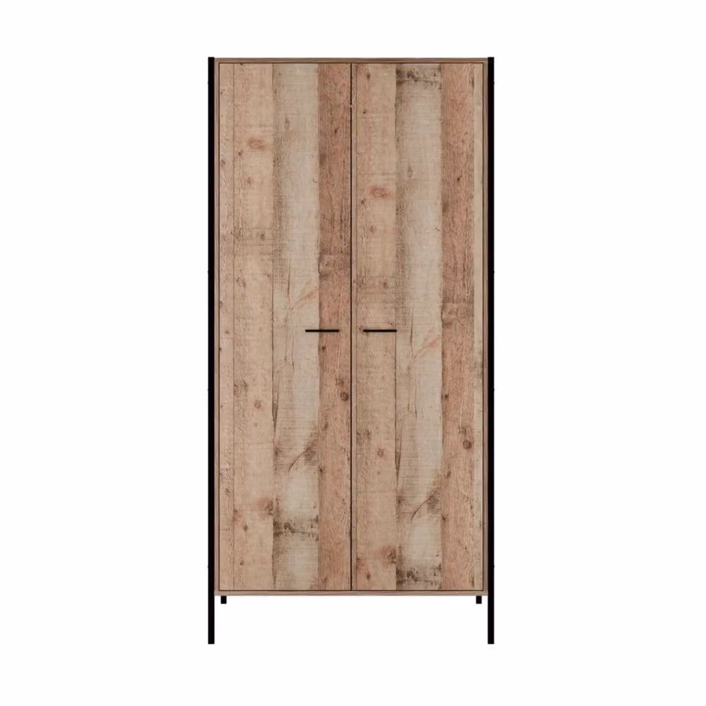 Wyld Haus Lucan 2 Door Wardrobe in Distressed Oak Effect, Brown and Sand, H 180 x W 52 x D 54 cm – 2