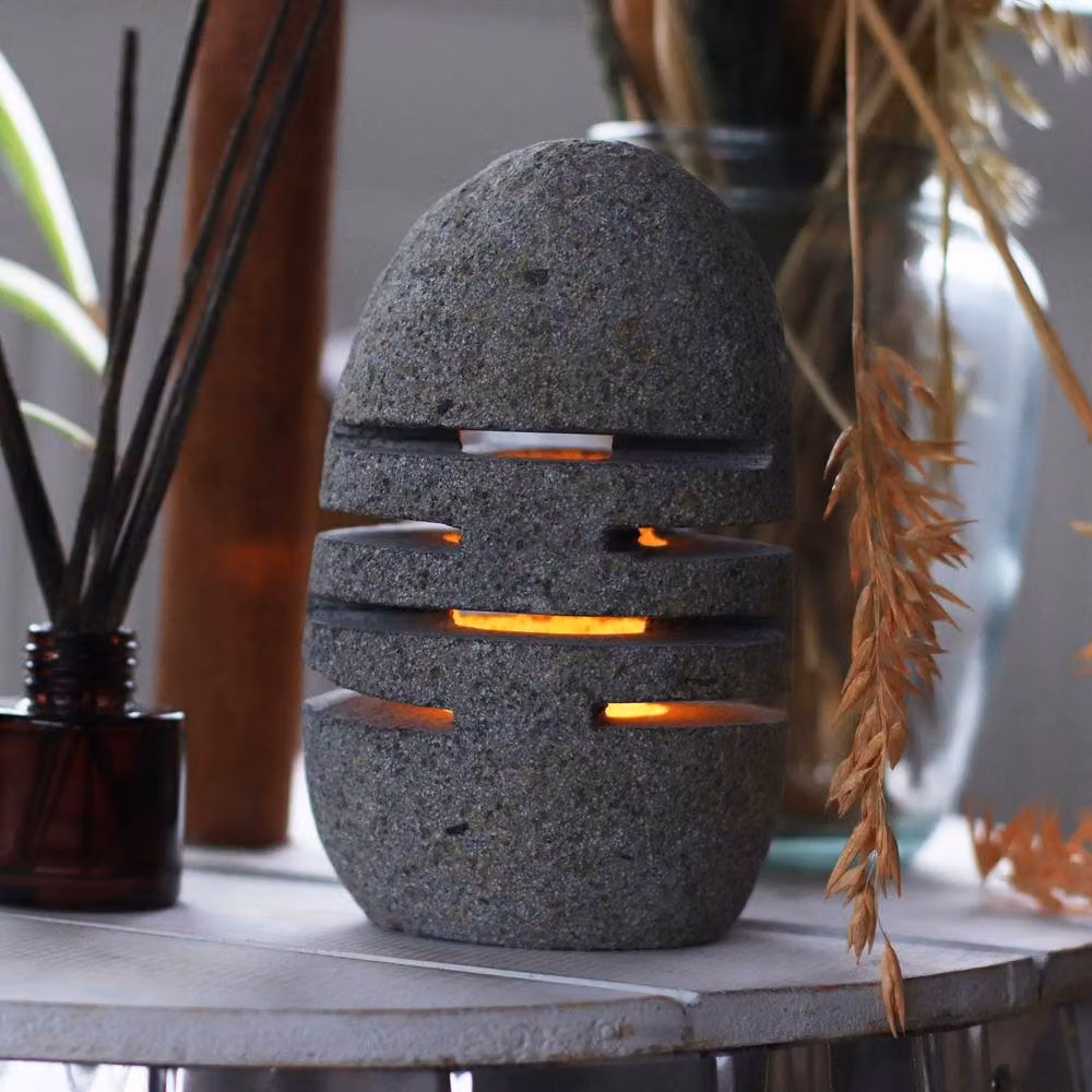 Serenityy Natural Riverstone Standing Tealight Candle Holder in Beige and Grey with Layered Cut Design – 4