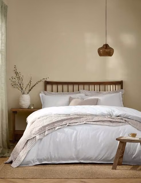 YARD Hebden White Pure Cotton Percale Bedding Set with Duvet Cover and Pillowcases, W/D/H: 180 x 200 cm