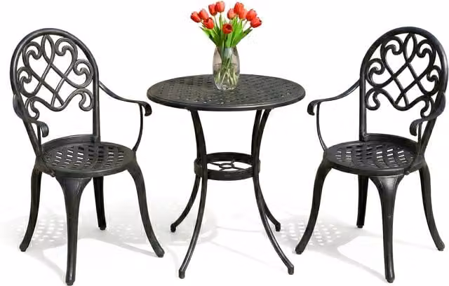 Centurion Supports PREGO 2 Chair Bistro Set in Matt Black Powder Coated Aluminium