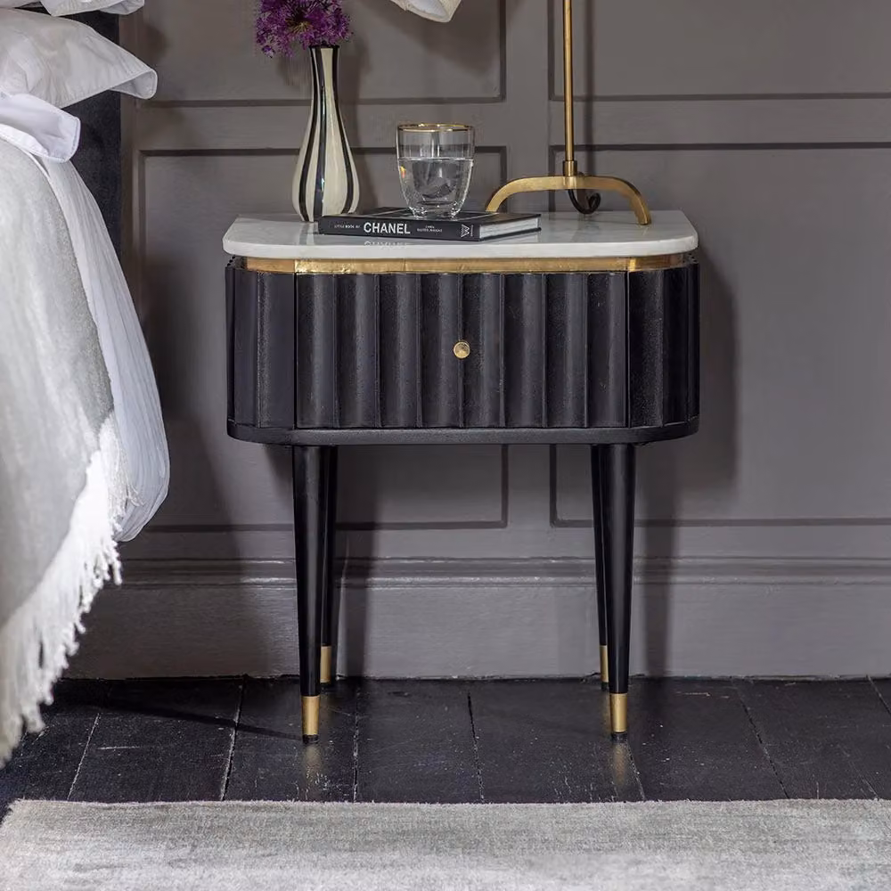 Atkin & Thyme Flute Marble Bedside Drawer in Black and White
