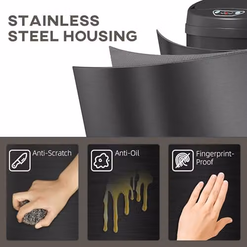 HOMCOM 30L Automatic Sensor Bin with Soft-Close Lid in Black – 6