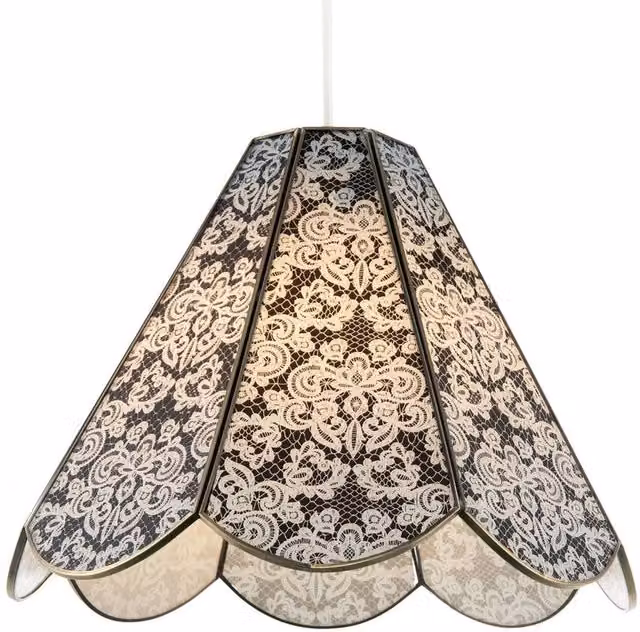 Happy Homewares Classic Traditional White Floral Glass Pendant Ceiling Lighting Shade in White and Gold/Brass – 1