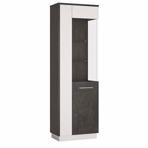 Furniture To Go Tall Glazed Display Cabinet in Slate Grey and Alpine White with Integrated Lighting and Glass Doors, H 197.5 x W 38.0 x D 63.09 cm