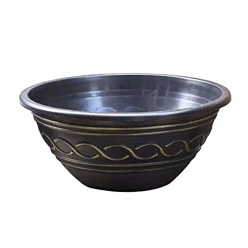 Thompson & Morgan Black and Gold Round Plastic Patio Planter Pot