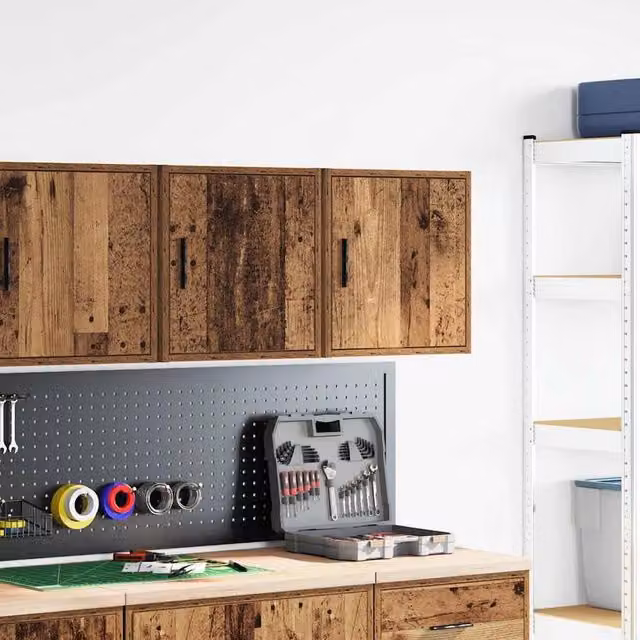Berkfield Home Set of 2 Wall Mounted Garage Cabinets in Brown Old Wood, W/D/H: 41.0 x 40.0 x 30.0 cm