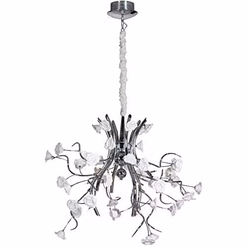 Netlighting Rosaluci Suspended Pendant Ceiling Light in Chrome and White, H 165 x W 98 cm