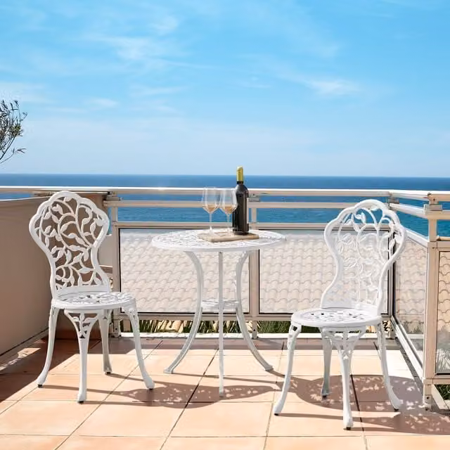 Yaheetech White Vintage Powder Coated Aluminium Outdoor Bistro Table and 3 Chairs Set