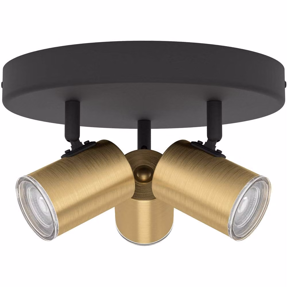 Loops Modern Triple Round LED Ceiling Spotlight in Black and Brushed Brass – 2