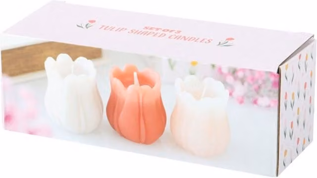 KDMK Set of 3 Tulip Shaped Unscented Candles in Multicolour and Yellow