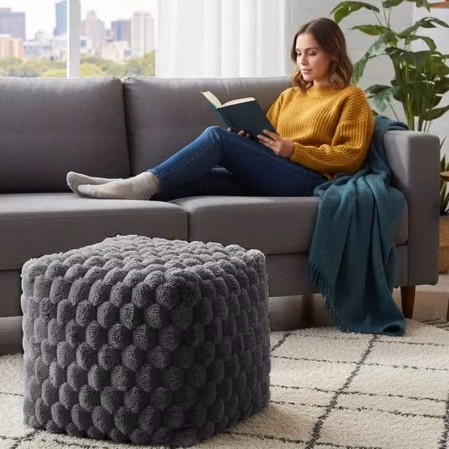 Home Republic Chunky Popcorn Faux Fur Bean Bag in Grey, W/D/H: 43 x 43 x 43 cm