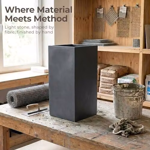 Set of 2 Idealist Grey Reinforced Stone Garden Planters, Height: 60 cm, Width: 27 cm – 6