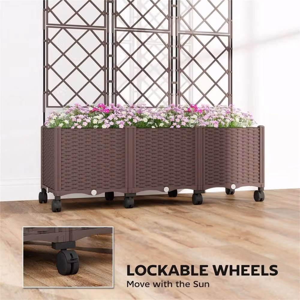 KORVIXA Brown Raised Garden Bed with Trellis made of Plastic WPC – 5