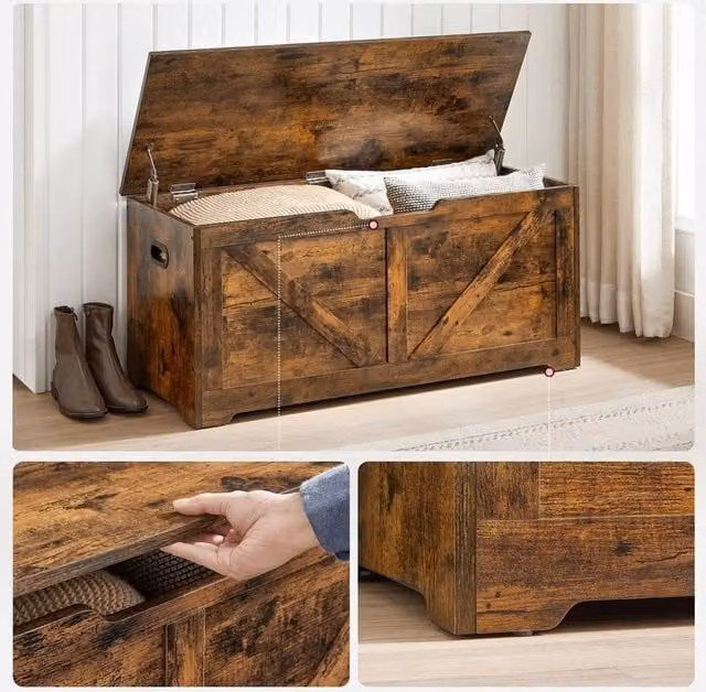 KORVIXA Brown Wooden Storage Chest and Toy Bench – 1