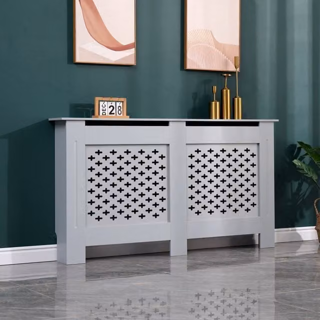 WestWood Grey MDF Wall Mounted Geometric Radiator Cover with Back Panel
