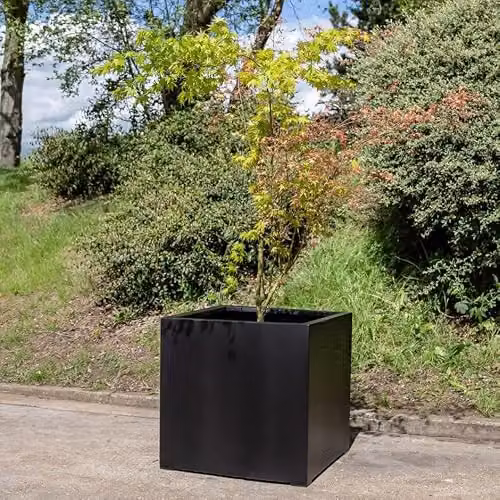 Primrose Black Polystone Cube Outdoor Garden Planter Tub W/D/H: 78 x 78 x 75 cm – 3