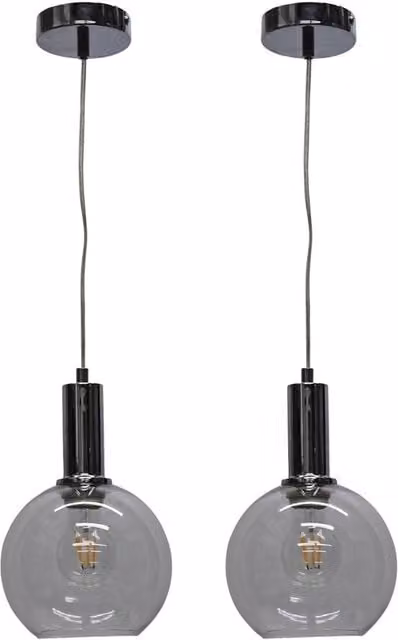 First Choice Lighting Barnum Set of 2 Art Deco Pendant Lights with Transparent Glass Spheres and Chrome Finish