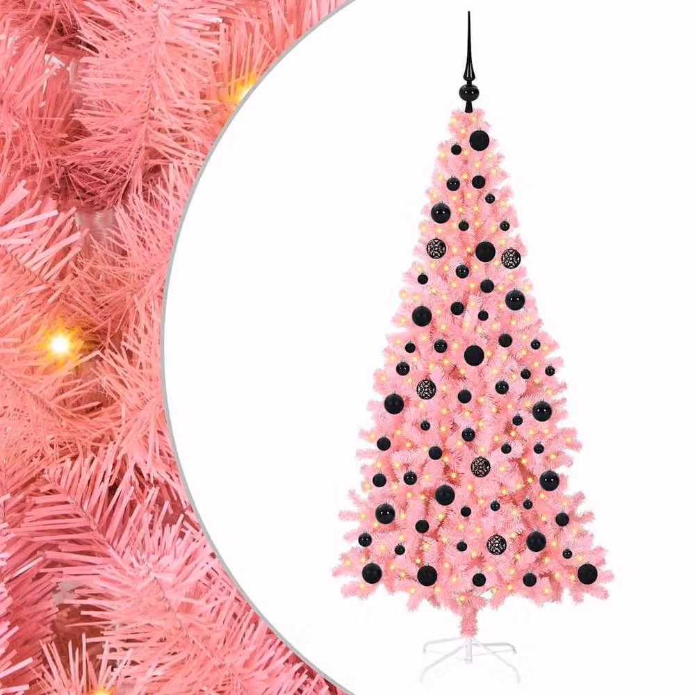 Berkfield Home Pink PVC Christmas Tree with 300 LEDs and Stand, Height: 180 cm – 2